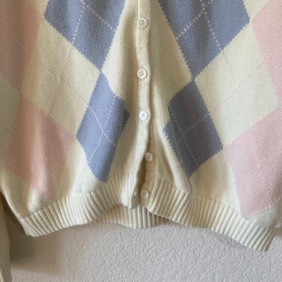 JOHN GALT Argyle Pastel Cardigan Sweater Light Academia Soft Girl Coquette L - Picture 5 of 12